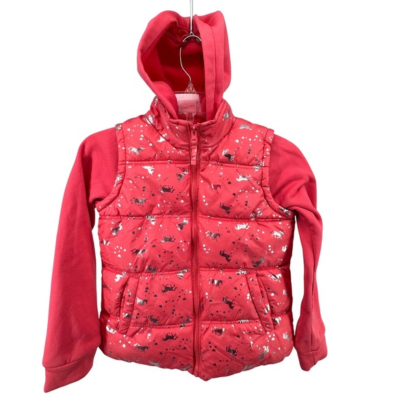 Pink Platinum Silver Unicorn Print Girls Hooded Puffer Vest Jacket Size‎ 10/12 - Picture 10 of 11